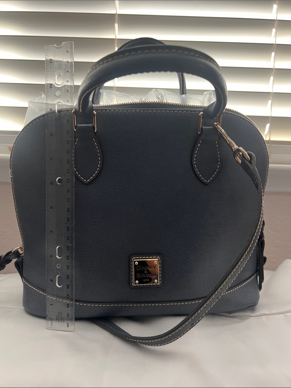 Dooney & Bourke Navy Dome Satchel with Gold Hardware